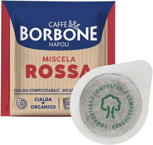 BORBONE CIALDA ESE 44 MM MISCELA ROSSA 50 - 100 - 150 PZ COMPOSTABILE INCARTO RICICLABILE
